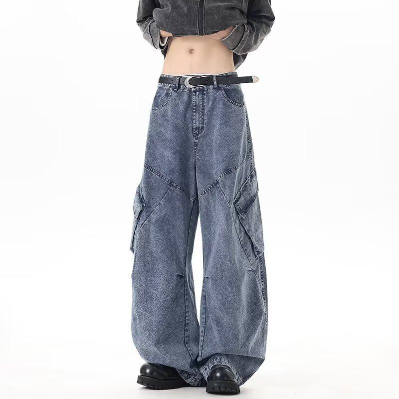 Jeans Tooling Is Old and Multi-pocket Design Loose Wide-leg Pants Niche American Washing Heavy Industry Feeling Retro