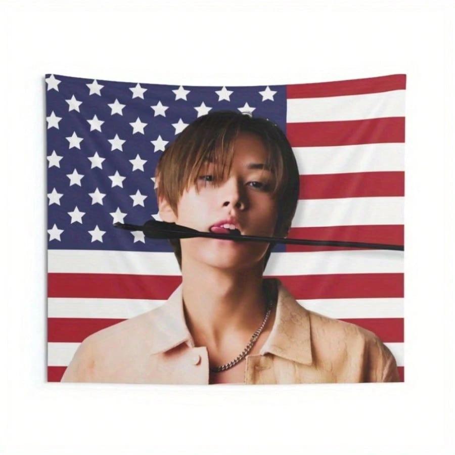 SKZ Know Kpop American Flag Tapestry SKZ Merch Gift For Stays Home Decor 74x94cm(29x37in)
