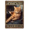 Placca di Latta Vintage Gatto e Vino Citazione – Decorazione Rustica Fantasiosa per Spazi Abitativi
