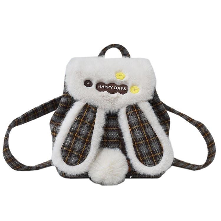 Cute Bunny Ear Fluffy Backpack With Padded Shoulder Straps For Daily Use