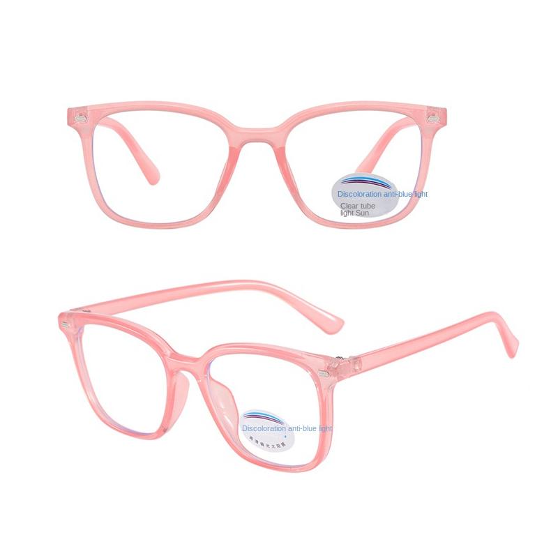 Photochromic Square Rice Nail Children's Eyeframe Color Change Anti Blue Light Flat Mirror Glasses Cute Boys And Girls
