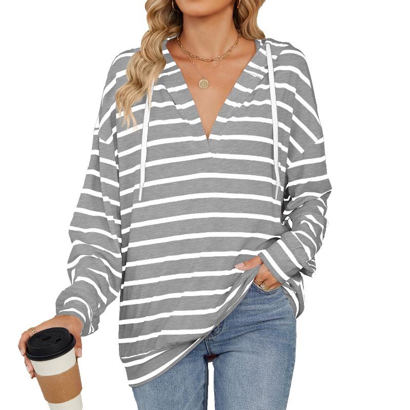 Fashion Women's Striped Hooded Autumn Sweatshirt Loose Casual Hooded Sweatshirt