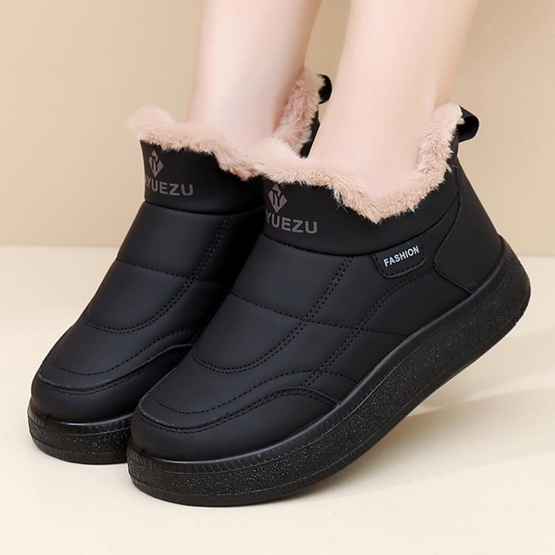 Women's Winter Warm Snow Boots Fuzzy Faux Leather Walking Shoes for Women Casual Anti-Slip Comfortable Workout Short Booties With Faux Fur Lined
