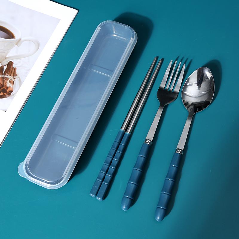 Chopsticks and Spoon Set Student Stainless Steel Portable Tableware 3-Piece Set Children's Fork Single Office Worker Storage Box
