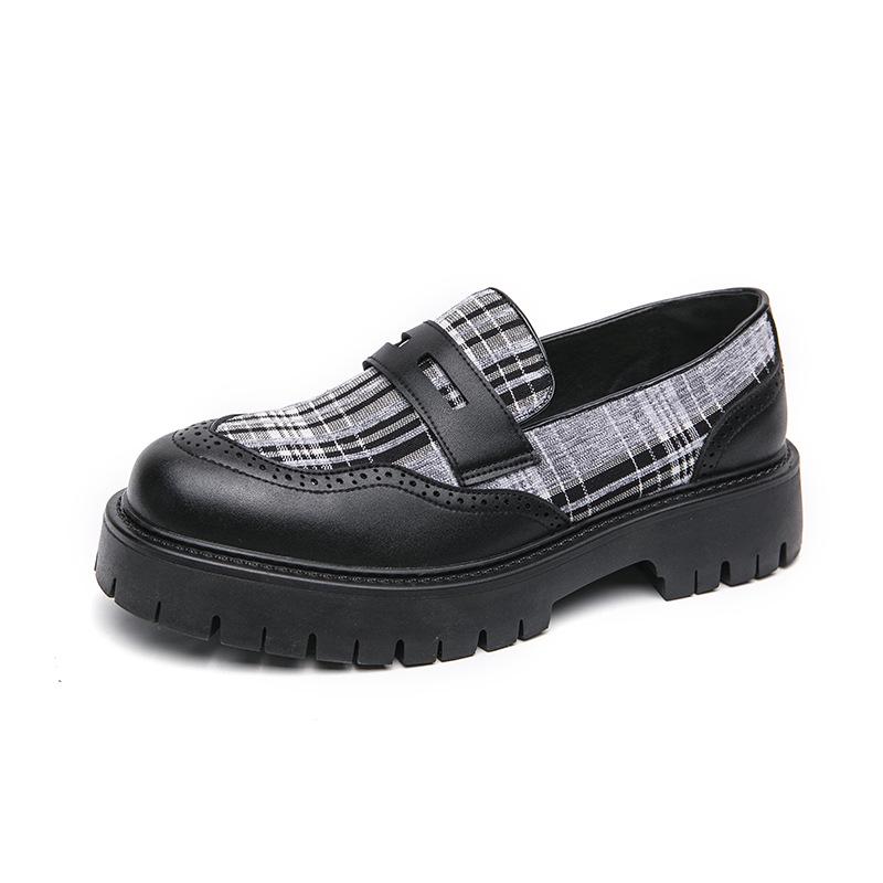 Men s British Thick Sole Leather Slip-On Loafers - Trendy Color Block Casual Shoes for Spring & Autumn 38 чёрный