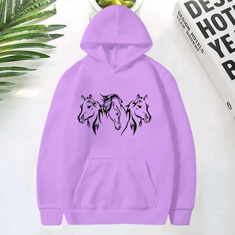 Horse Head Pattern Print Hoodies For Women Fashion
