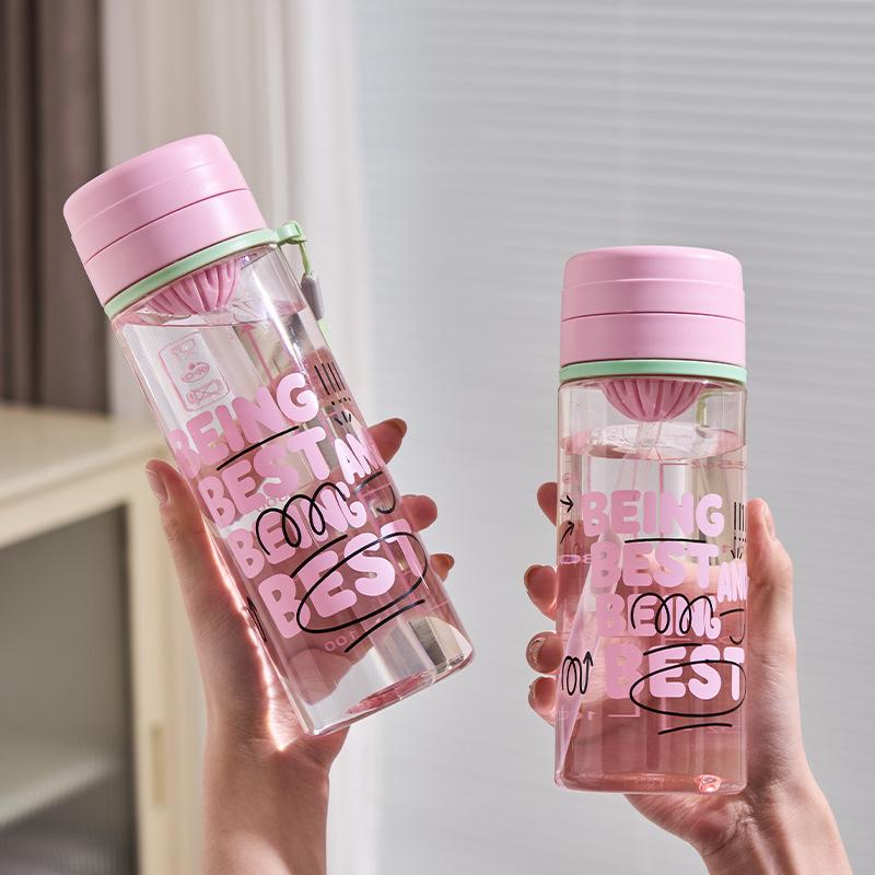 Water Bottle New Water Cup for Male and Female Students Food Grade Plastic High Temperature Resistant Graduated Cup Simple Drop-proof Portable Filter