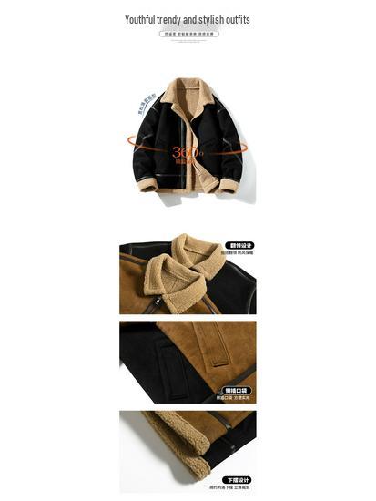 Men's Winter Suede Leather Jacket: Loose Fit, Turn-Down Collar, Fleece Lined, Thickened Leather Fur, Streetwear Outerwear.