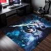 Anime Swordsman Area Rug, Blue Ice Flame Theme Floor Mat, Decorative Carpet for Gaming Room Bedroom, Washable Home Decor Gift