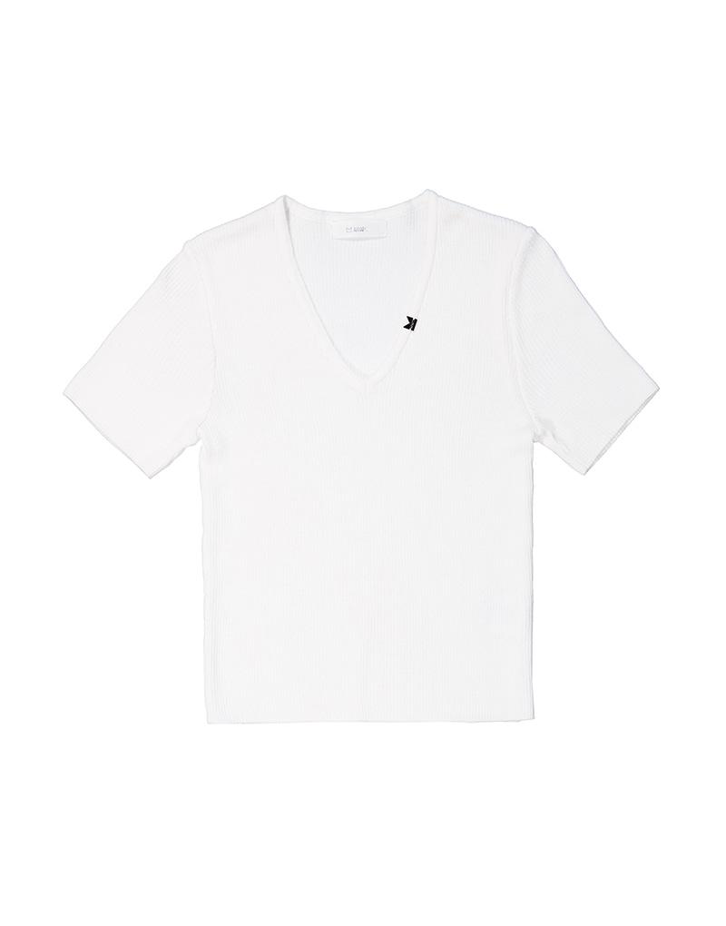 Amaps Basic V-Neck Ribbed Knit Top - White Free