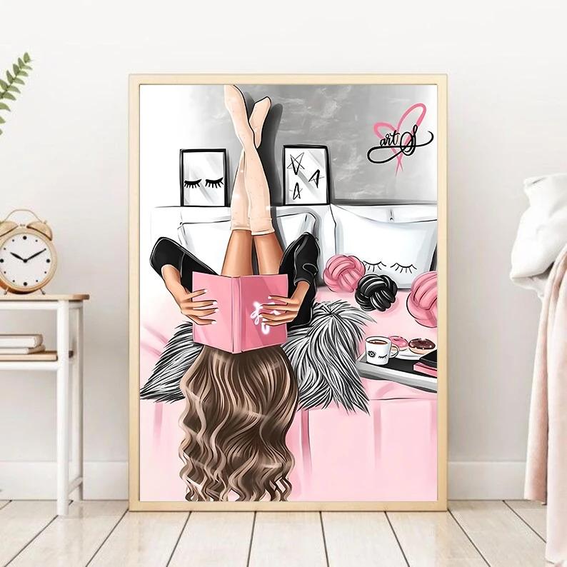 Fashion Girly Pink Makeup Collection EyeLash Lipstick Perfume Poster Canvas Painting Wall Art Pictures Home Bedroom Decor