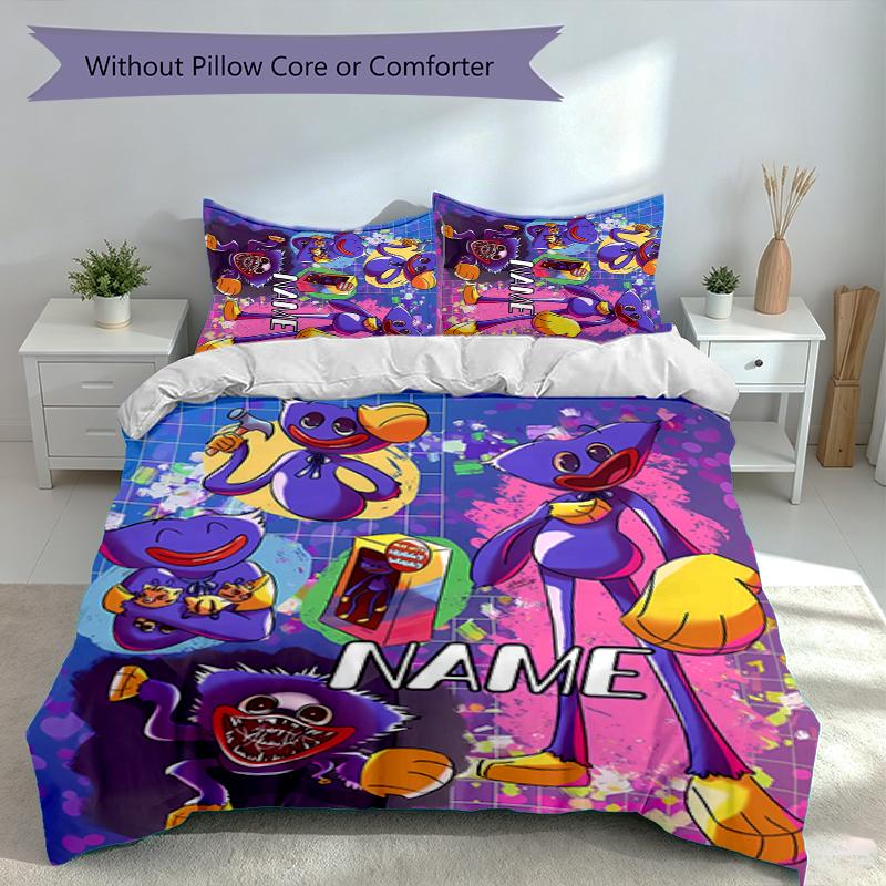 3pcs Custom Name Poppy Playtime Bedding Set,Includes 1 Duvet Cover and 2 Pillowcases,All-season Bedroom Decor