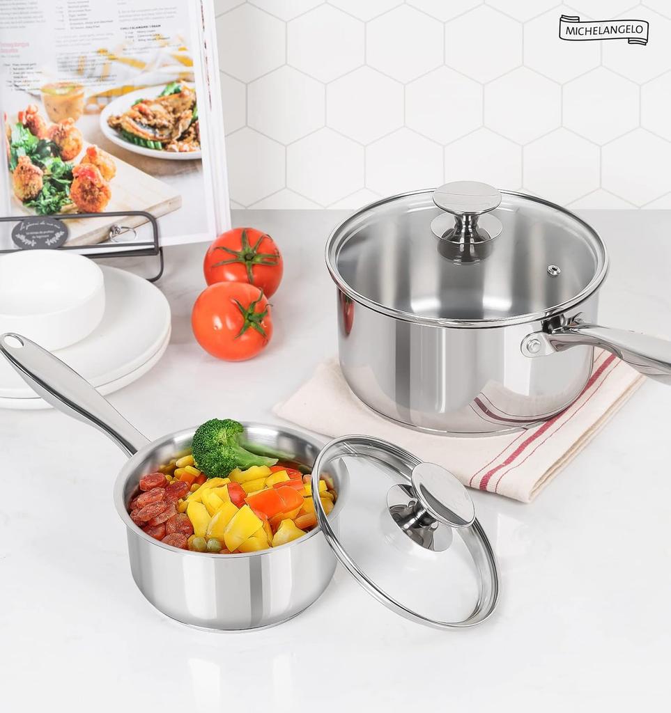 MICHELANGELO Stainless Steel Saucepan Set with Lid Triple Layer Bottom Scald Proof Double Rivet Handles Cookware