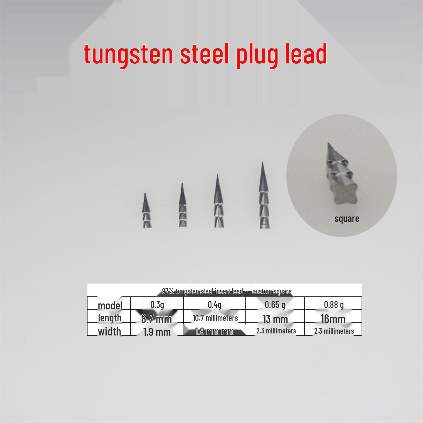 

Tungsten Steel Soft Lure Insert Weights for Bass & Perch Fishing Square Tungsten Steel Insert 0.88g