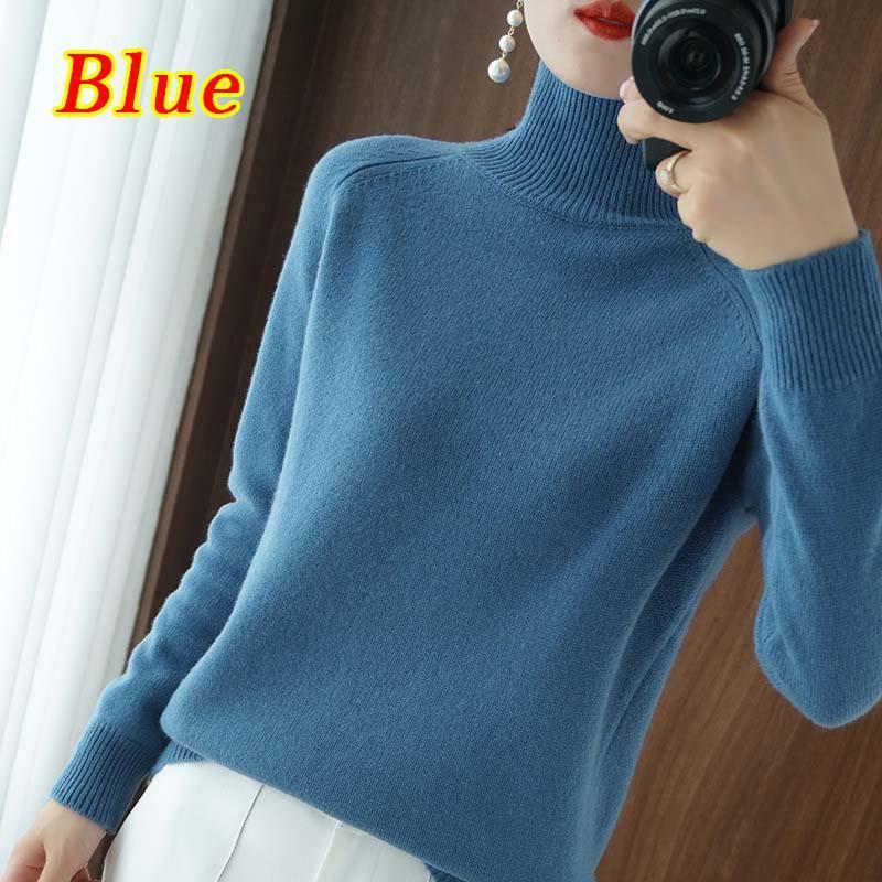 Toamnă și iarnă Pulover cu guler nou pentru femei, îngroșat, de culoare solidă, cămașă tricotată cu fundul