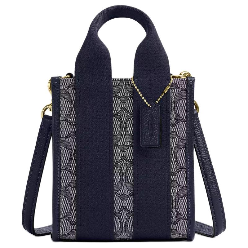 COACH Smith 15 Logo Charm Detachable Shoulder Strap Pebbled Leather Shoulder Crossbody Tote Mini Women s Navy синий