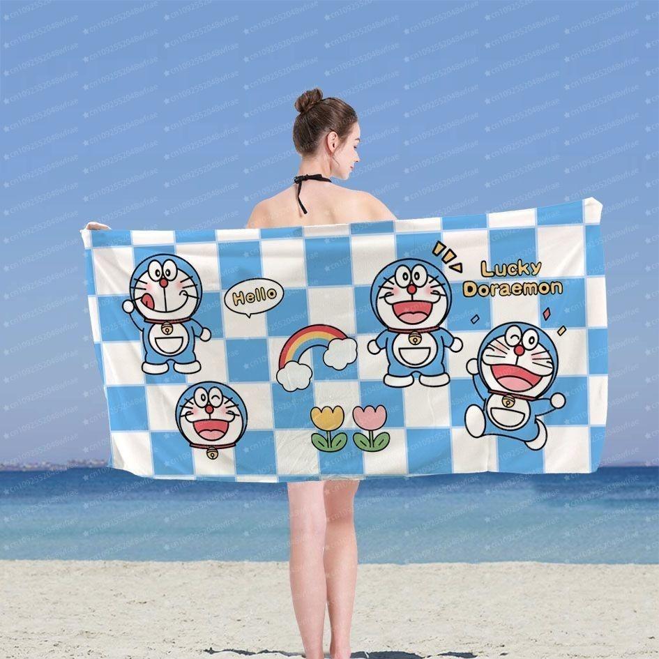 Funny Cartoon Doraemon Movie Ultra-Fine Fiber Printed Beach Towel For Hiking Yoga Beach Swimming Running Absorbent Towel