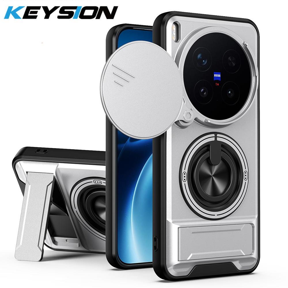 KEYSION Magnetic Phone Case for VIVO X300 Pro 5G Slide Camera Protection Upright Kickstand Ring Shockproof Cover for VIVO X300