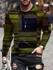 Geometric Patchwork Long-sleeve T-shirt, Casual and Trendy for Everyday Wear.
