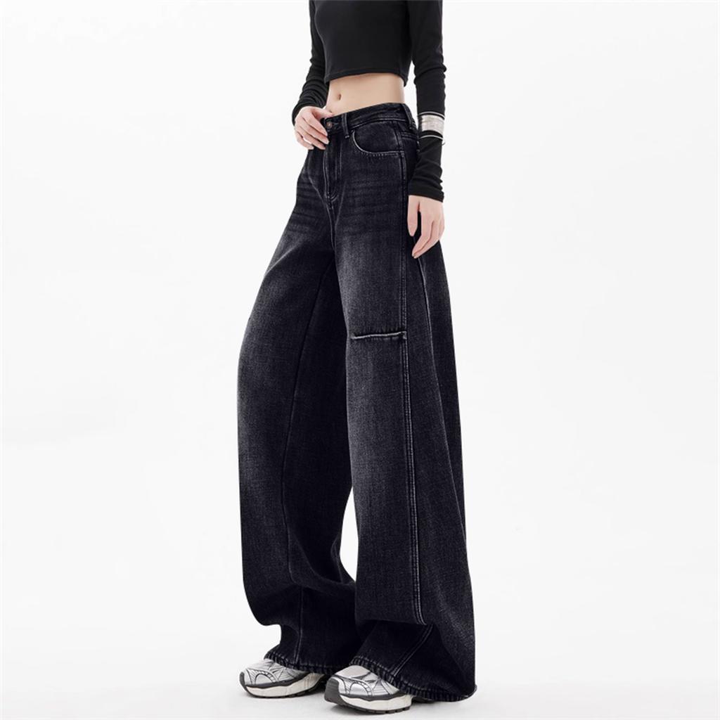 Women's Mid- Stretch Jeans Fashion Straight Leg Denim Pants With Pockets
