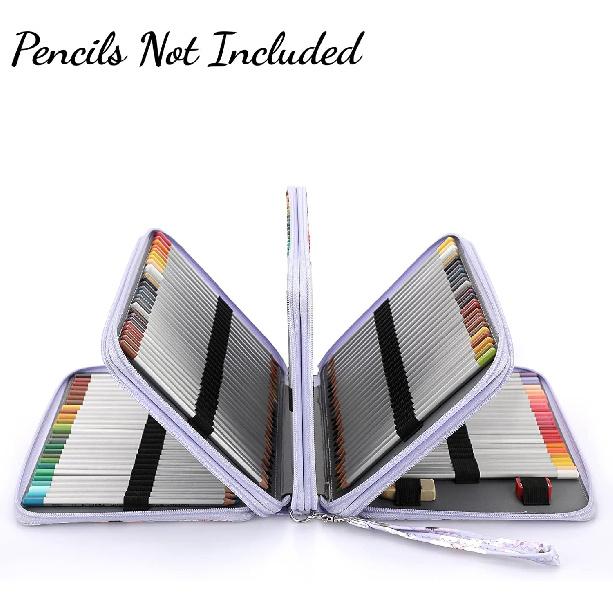 BTSKY Colored Pencil Case- 200 Slots Pencil Holder Pen Bag Large Capacity Pencil Organizer with Handle Strap Handy Colored Pencil Box with Printing
