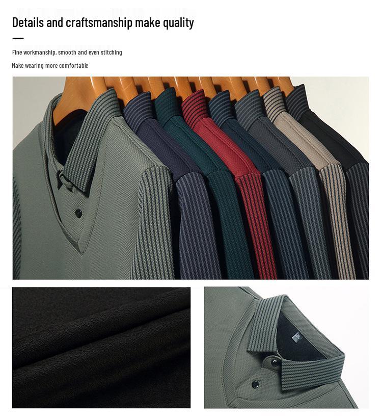 Men's High-End Business Casual Striped Long-Sleeve Polo for Spring & Autumn