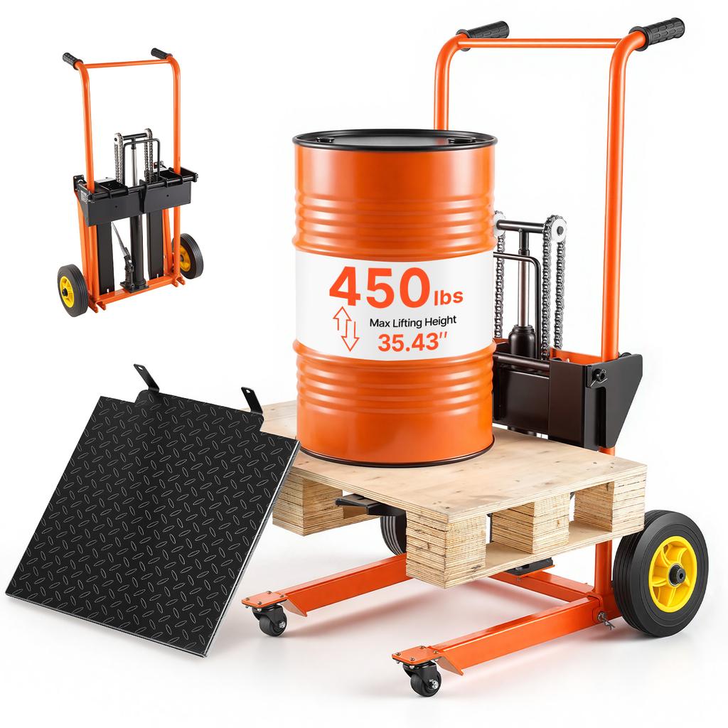 SucceBuy 450Lbs Hydraulic Material Lift Winch Stacker with Fork Lift Table 35in/40in Max Lifting Height Pallet Truck Dolly