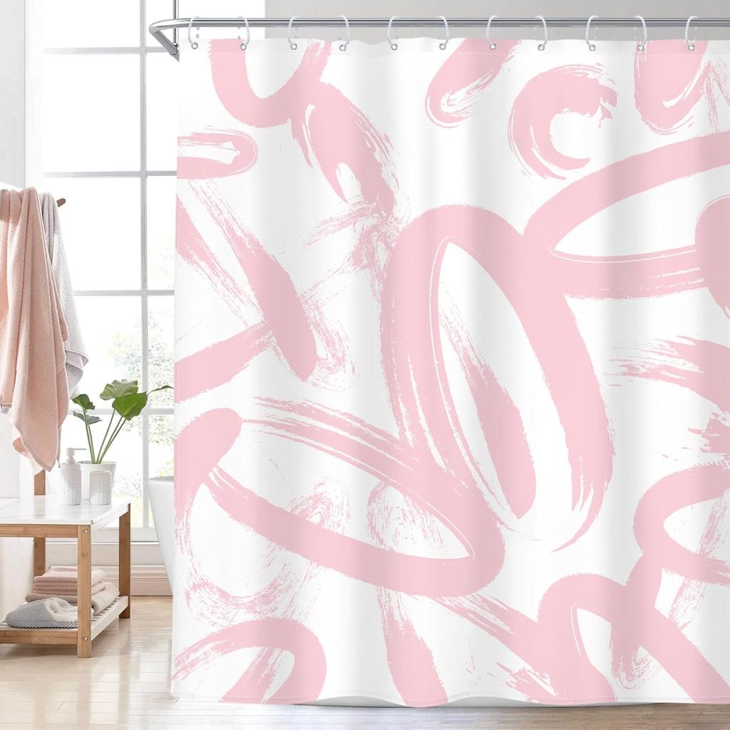 Schwarzer Abstraktes Duschvorhang Modern Graffiti Minimalistische Linienkunst Einfache Geometrische Skizze Ästhetisch Cool Einzigartig für Mann Badezimmer