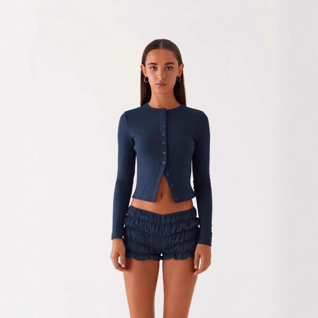 Ebay2025 Damen Frühling/Sommer Slim-Fit Einfarbig Knopf-Cardigan