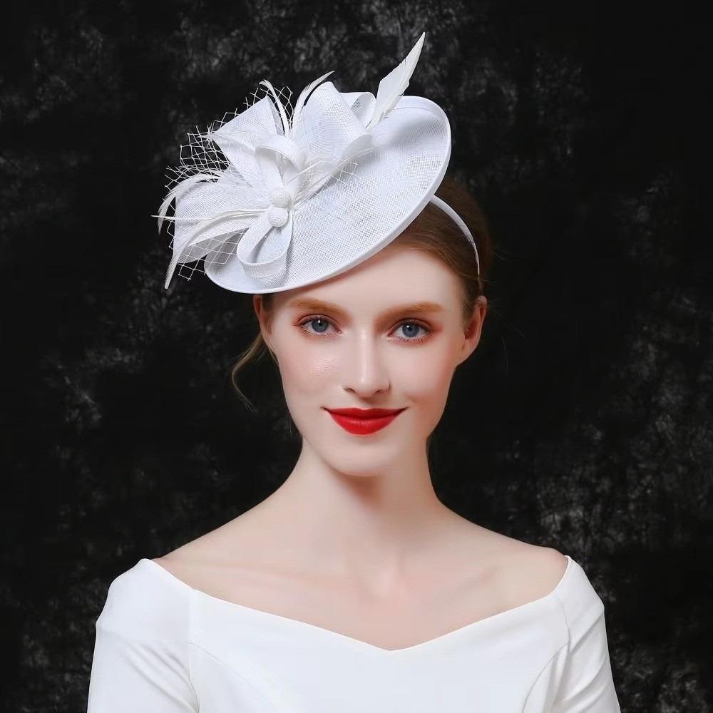 Elegant Tea Party Mesh Hair Band Bowknot Bride Headdress Party Feathers Fascinator Hat  Lady