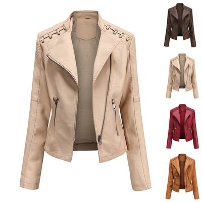 Women Ladies Lapel Motor Jacket Coat Zip Biker Short Punk Cropped Tops