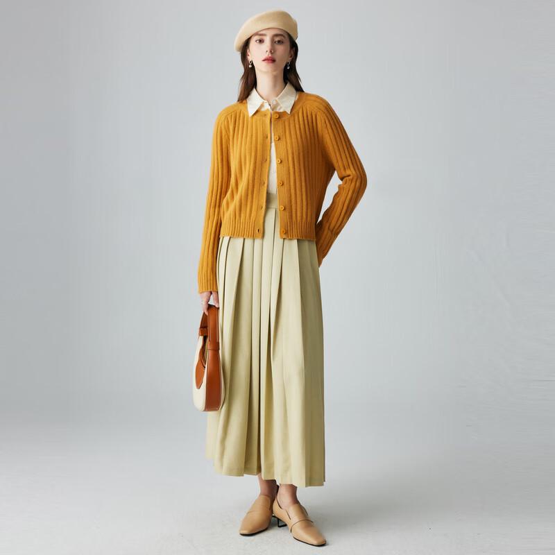 PALUOPO Women's Ribbed Jacquard Round Neck Cashmere Cardigan