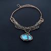Turquoise 999 Copper Wire Wrapped Necklace with Adjustable Chain, Handmade Gemstone Jewelry Necklace For Memorial Day