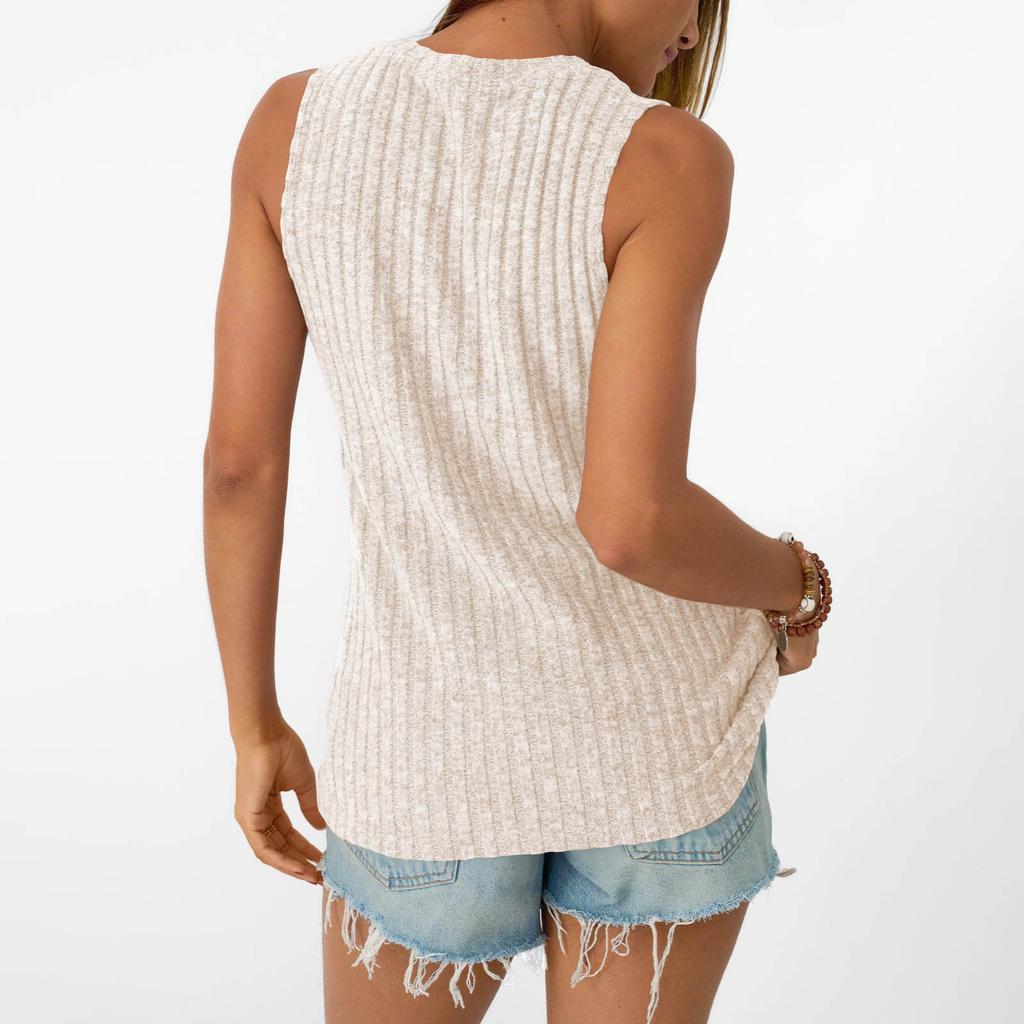 Summer New Women's Solid Color Sleeveless Knit T-Shirt Casual Round Neck Tank Top
