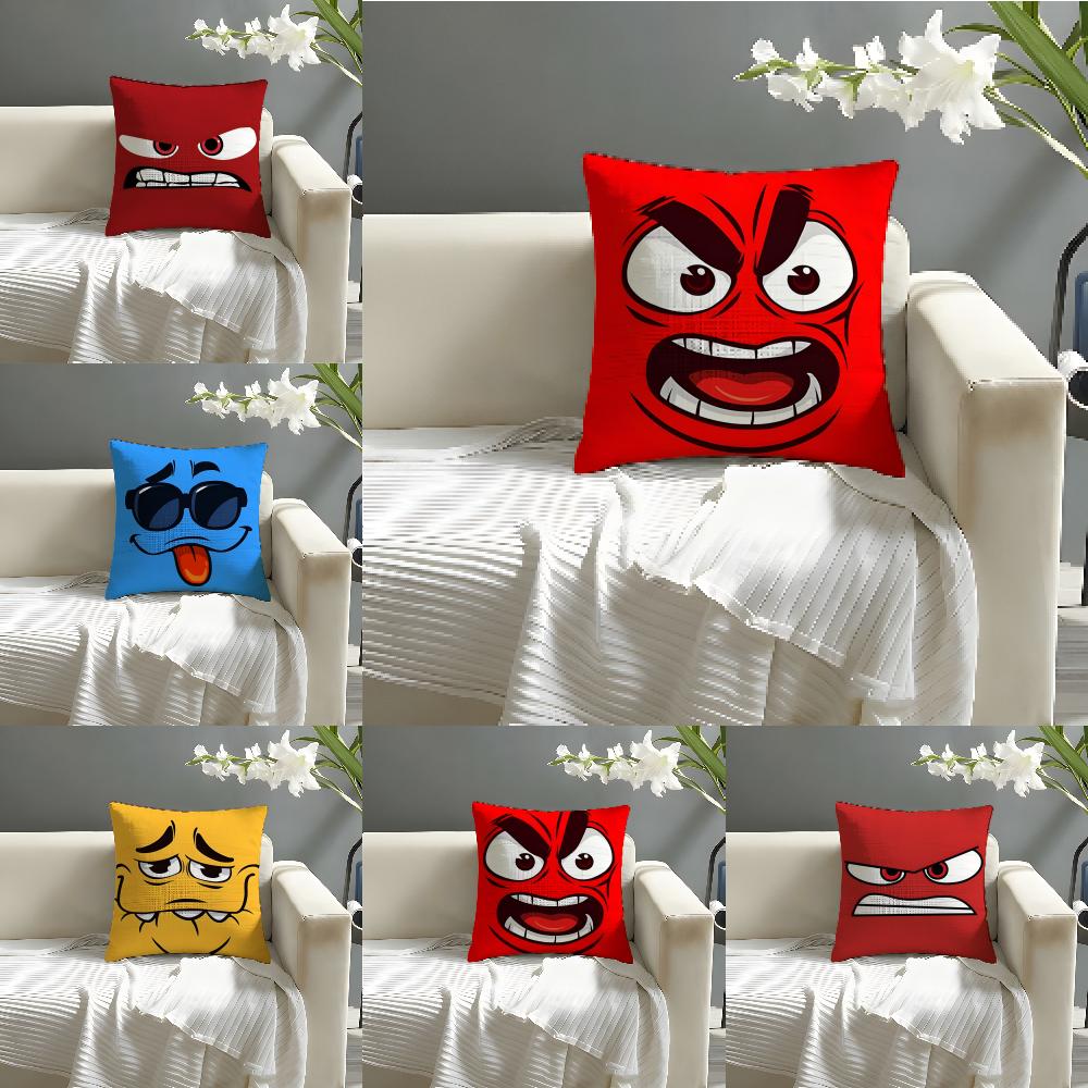 Cartoon Expressions Of Angry Eyes 2 Pillow Case Cotton Linen Fabric Square Zipper Pillowcase Home Decorative Living Room