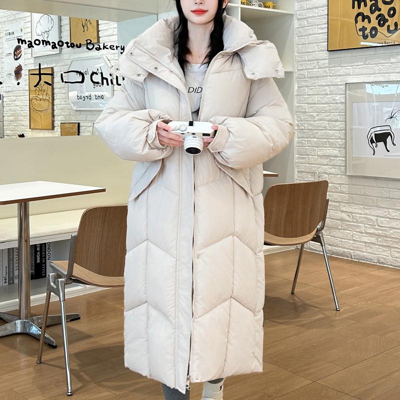 

Модные зимние куртки женские длинные парки с капюшоном свободные толстые теплые пальто повседневные женские куртки M бежевый