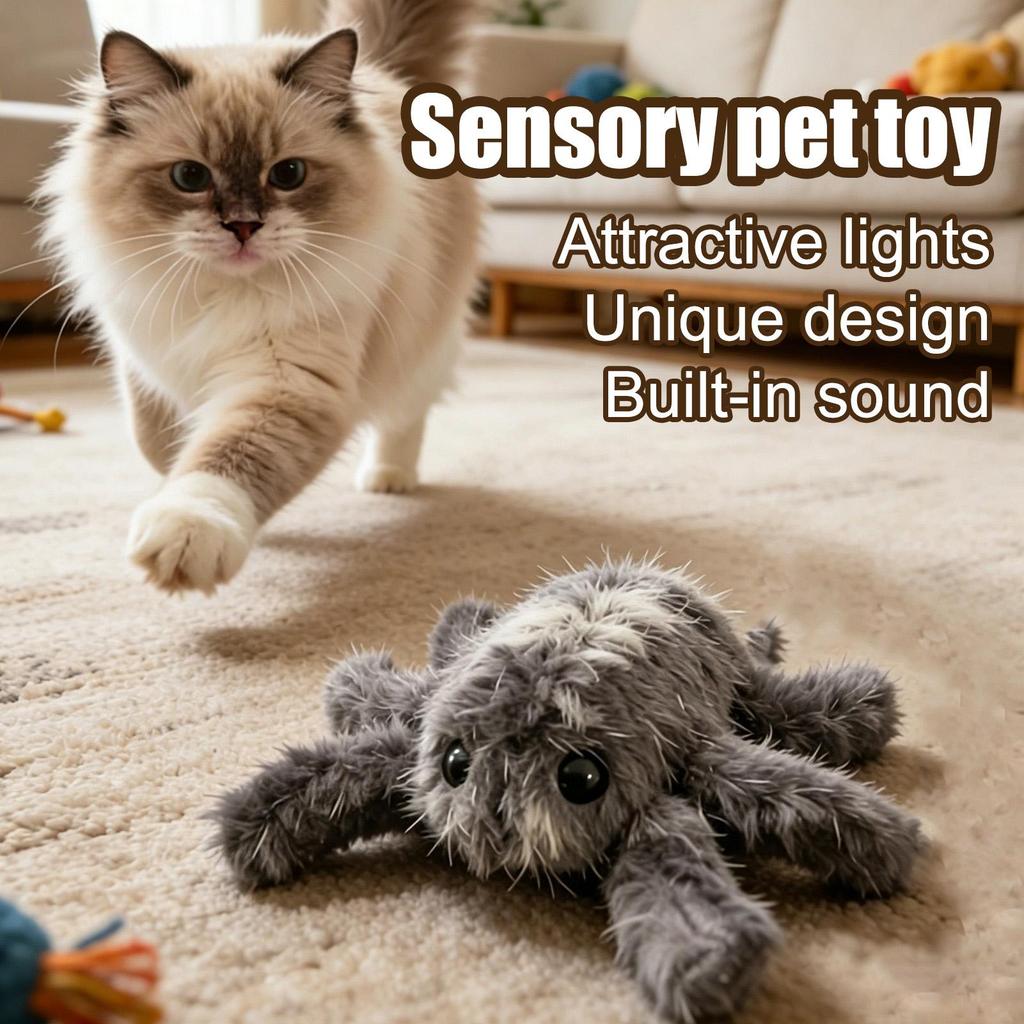 Moving Cat Toy Motion Activation Rechargeable Plush Spider Interactive Cat Toy For Home Living Room Play Area Apartment Alone