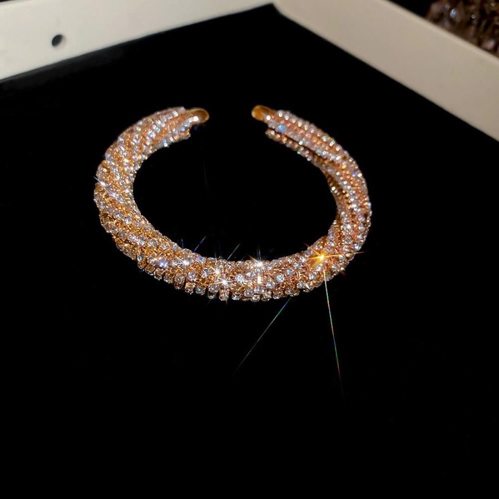 Gold Cuff Bracelet Round Open Bangle Luxury Rhinestone Bangle  Ladies
