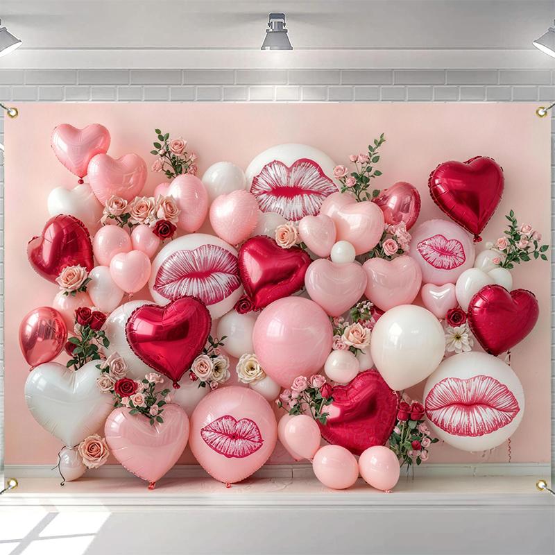 LS Photography Background Romantic Valentine's Day Pink Background Wall Rose Balloon Kids Family Portrait Backdrop Decor