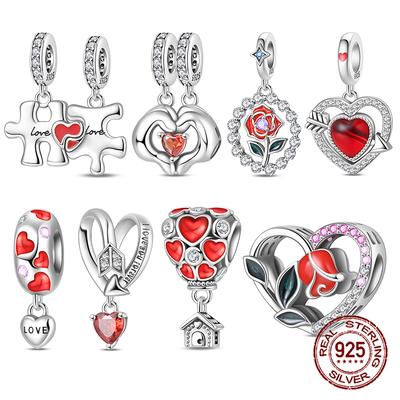 Copper Sweetheart Rose Red Air Balloon Beaded Love Charms Fit Original Bracelet Jewelry Making Women Gift