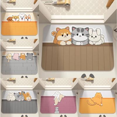 Cute Cat and Dog Bathroom Anti Slip Absorbent Floor Mat Carpet Living Room Rug Bathroom Entrance Anti Slip Mat Home Decoration