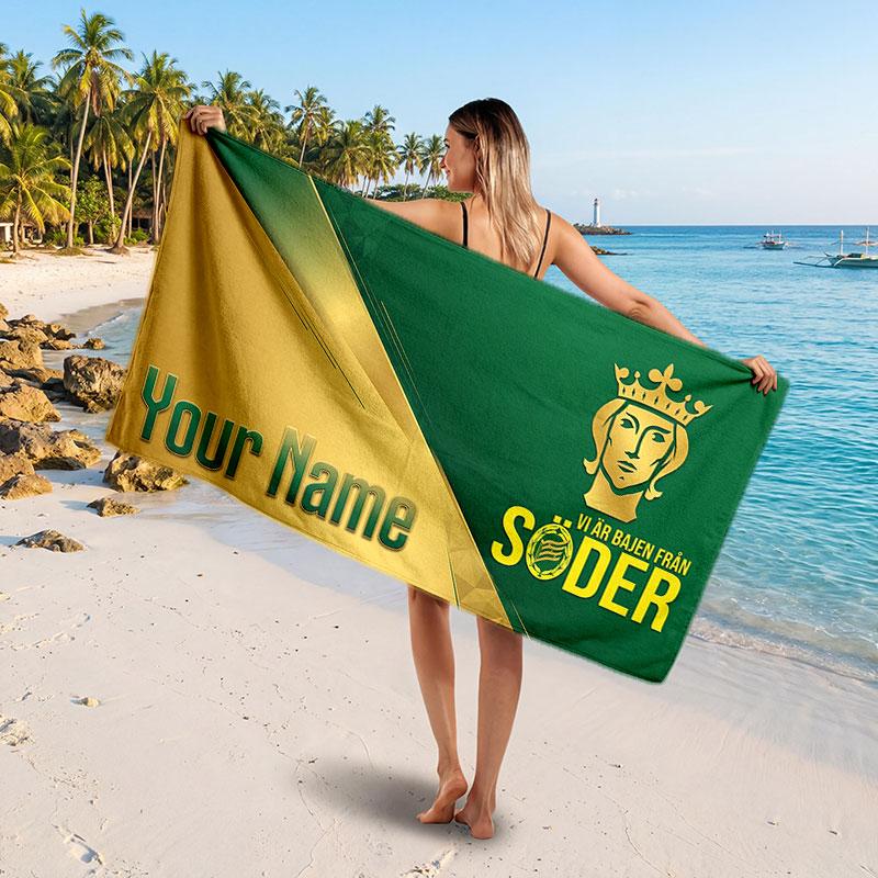 Hammarby Custom Beach Towel, Personalized Name Text Print, Football Logo Soft Quick‑Dry Towel Holiday Gift