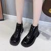Fashion Black Short Shoes for Women Female Ankle Boots Lace-up with Laces Leather Round Toe Footwear Booties Comfortable and Elegant Y2k