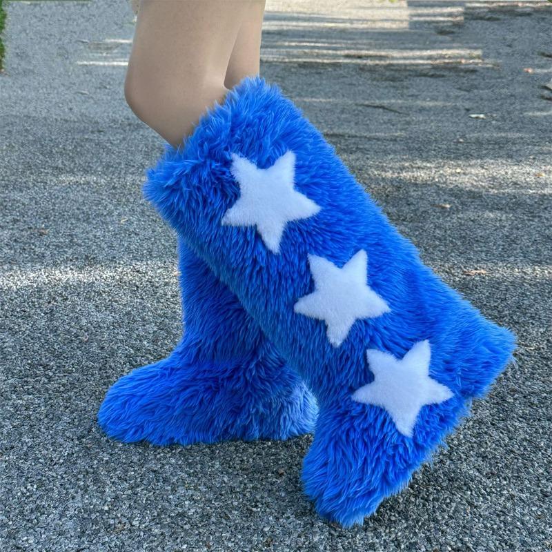 Přeshraniční nové vysoké chlupaté kozačky dámské zimní vysoké sněhule kozačky Spice girl sametové Y2K chlupaté kozačky