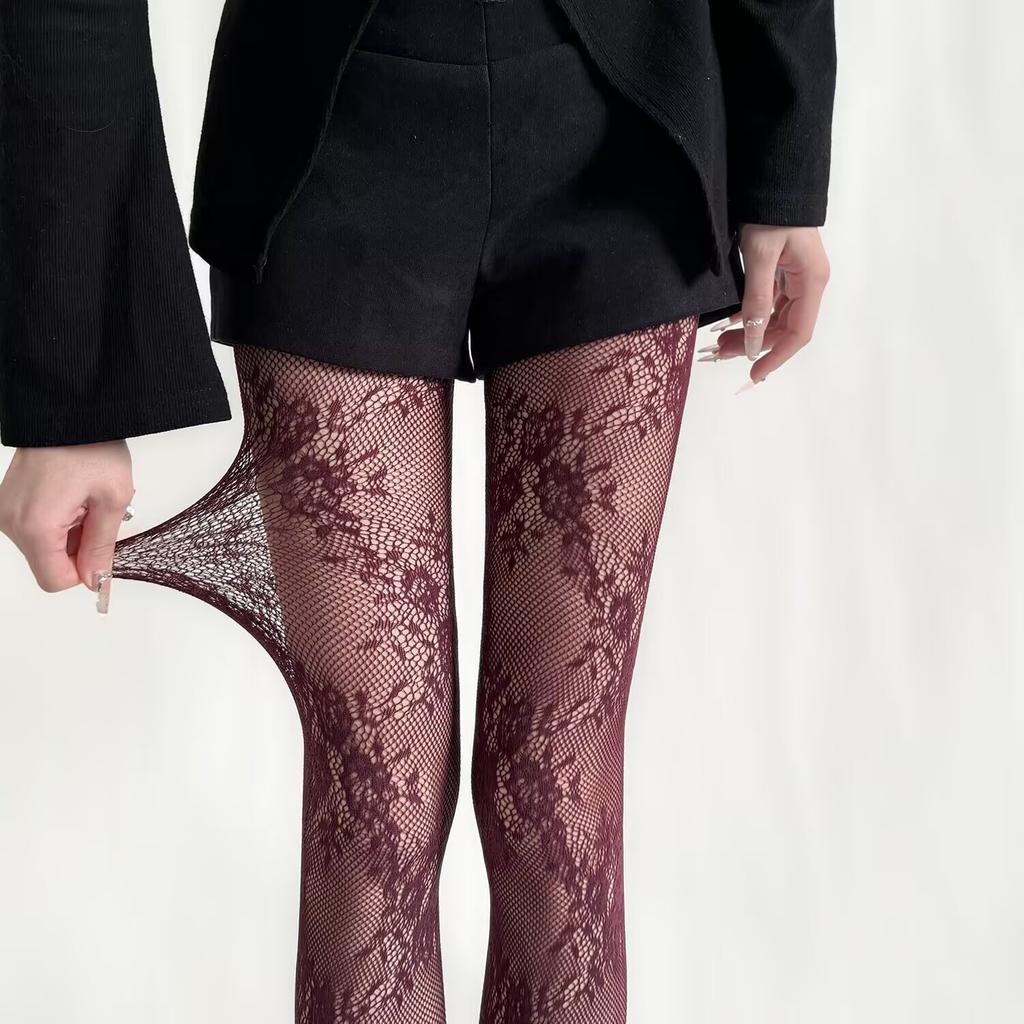 Vintage Hollowed-Out Floral Lace Babes Jacquard Net Socks Y2K Fishnet Socks Black Sexy Bottom Socks Women 6235