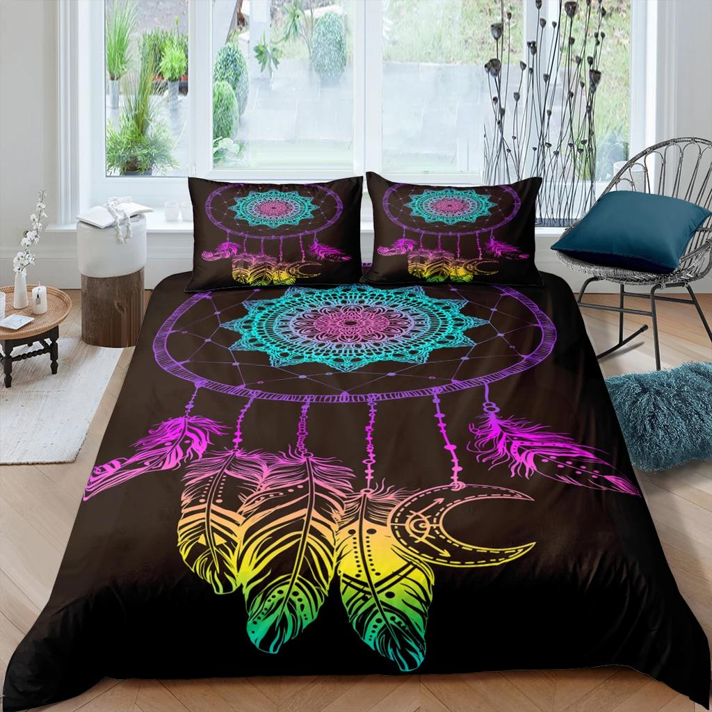 Bohemian Dream Beding Set King Quen Sized Dimensions Colorful Catcher Soft Duvet Cover Set Purple Dark Blue 2/3pcs Polyester Comfortable Quilt Cover