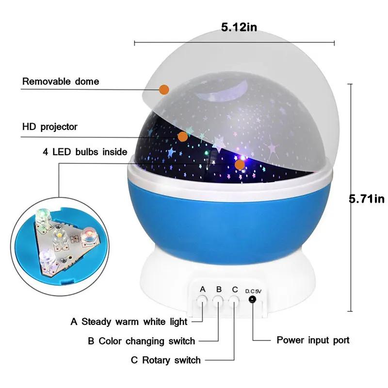 Rotating RGB Night Light Starry Projector Lamp USB/Battery Operated Bedroom Decoration Lights For Children Kids Christmas Gifts