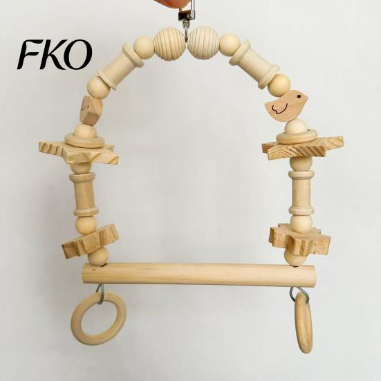 Parrot Chew Toy Bird Swing Perch, Wooden Blocks Toy, Beaded Arch Perch Swing, Cage Accessory for Lovebird Budgie Cockatiel