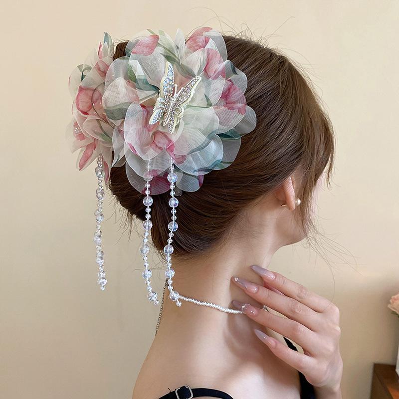 Mesh Butterfly Flower Tassel Hair Clip Sparkling Shark Clip  Hair Claw For Women Girls Elegant Hair Accessories Gifts