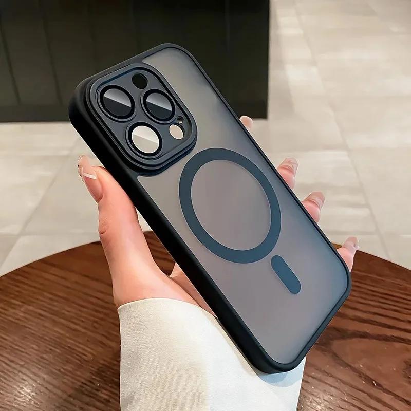 Transparent Wireless Charging Case for iPhone 15 Pro Max 14 13 12 11 Pro Max Matte Clear Shockproof Back Cover